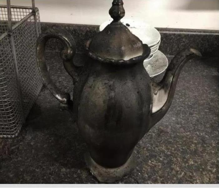Teapot covered in soot